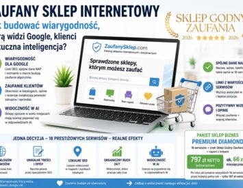 Zaufany sklep internetowy — jak budować wiarygodność, którą widzi Google, klienci i sztuczna inteligencja. Infografika AutoSEO.pl